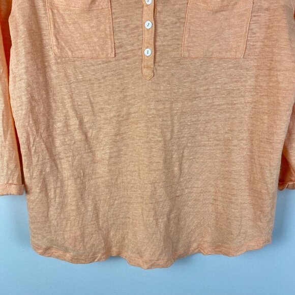 Chicos Linen Pocket Top Womens 1 US Medium Orange Henley Pullover Knit Shirt - Picture 3 of 10